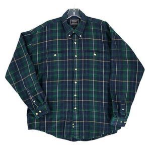 Specialty Collection Mens Button Down Extra Large Blue Green Plaid Shirt Flannel